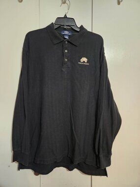 Vantage Mens Large L Long Sleeve Polo Shirt Black Wells Fargo Stagecoach Cotton